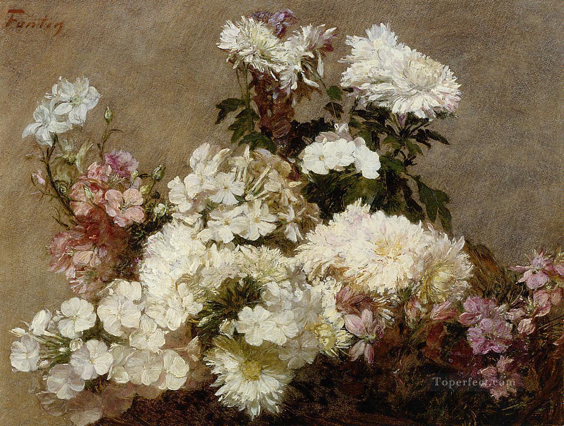 White Phlox Summer Chrysanthemum and Larkspur flower painter Henri Fantin Latour Oil Paintings